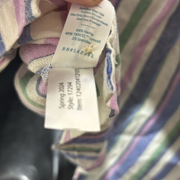 Marine layer women’s large striped hemp tencel button front preppy top - Picture 4 of 5